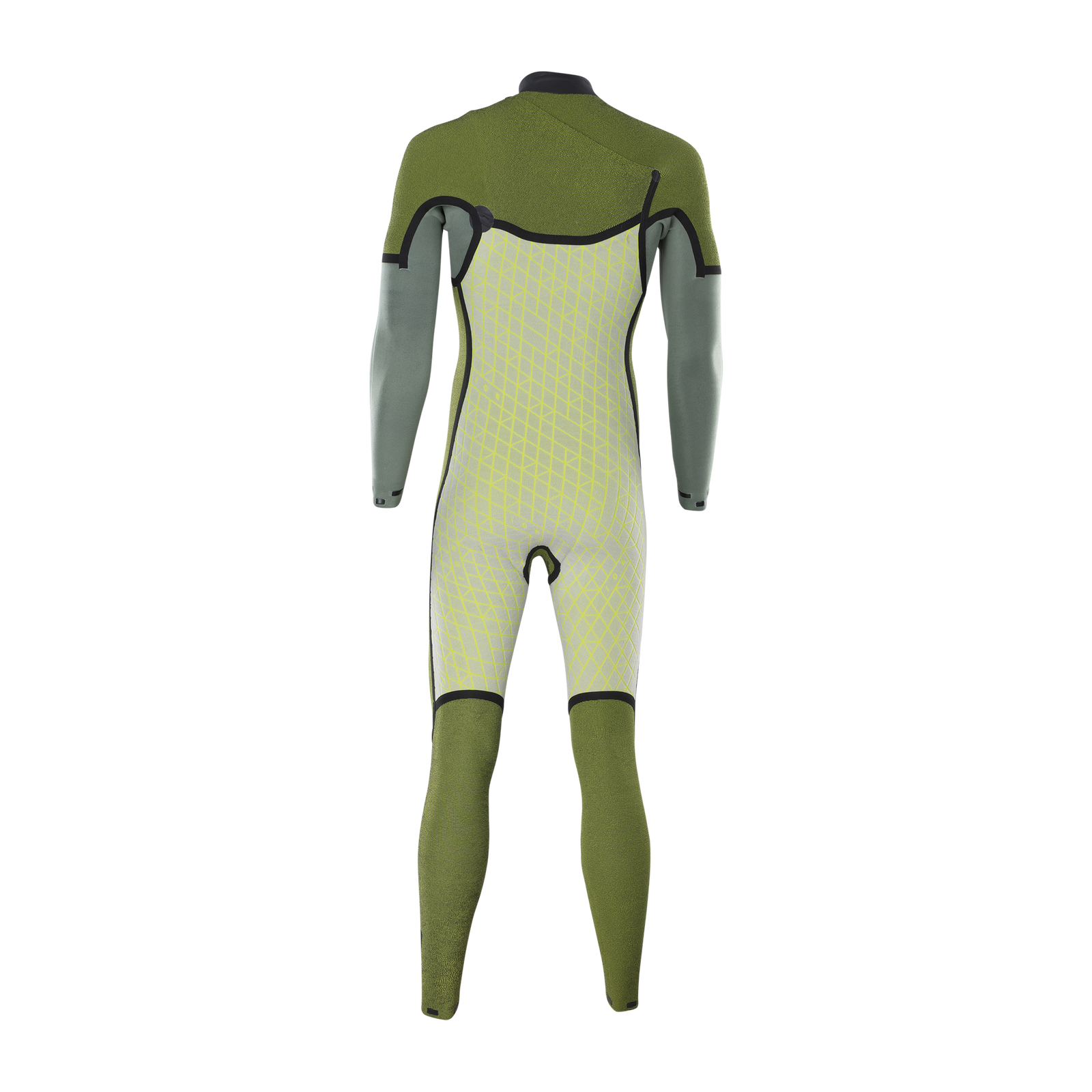 ION Water Seek Amp 4/3mm front-zip fullsuit wetsuit in olive green and grey