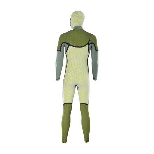 ION Water Seek Amp 6/5mm front-zip hooded fullsuit wetsuit in olive and sage grey