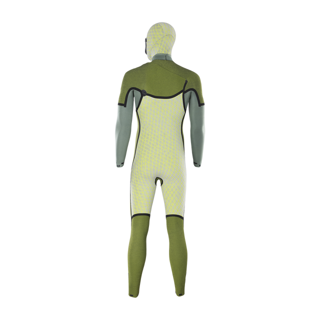 ION Water Seek Amp 6/5mm front-zip hooded fullsuit wetsuit in olive and sage grey
