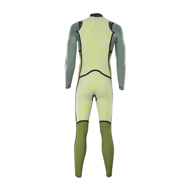 ION Water Seek Amp 6/5mm back-zip fullsuit wetsuit in olive green and lime yellow