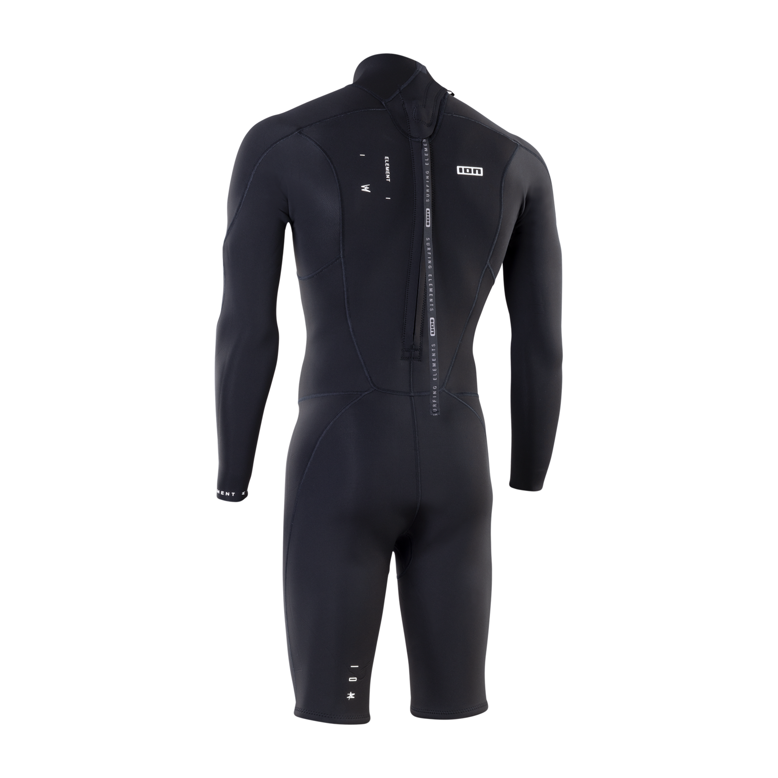 ION Element combinaison shorty néoprène 2/2 mm manches longues zip dos en noir, vue de dos