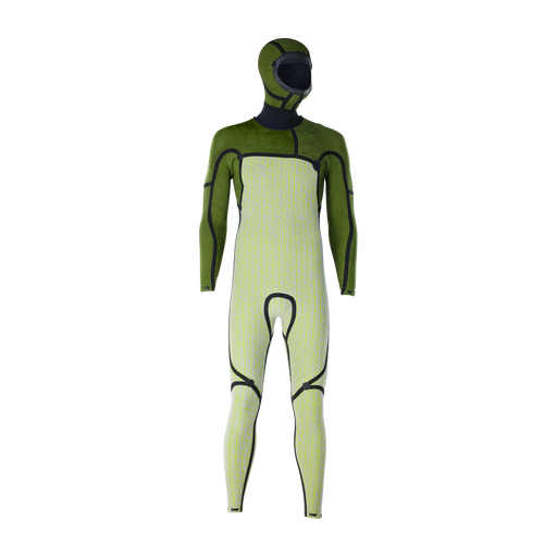 ION Seek Select 5,5/4,5 mm Frontzip Neoprenanzug mit Haube in olivgrün und hellgelb-grün