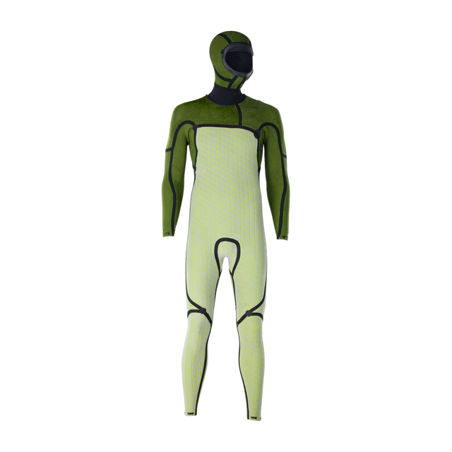 ION Seek Select 5,5/4,5 mm Frontzip Neoprenanzug mit Haube in olivgrün und hellgelb-grün