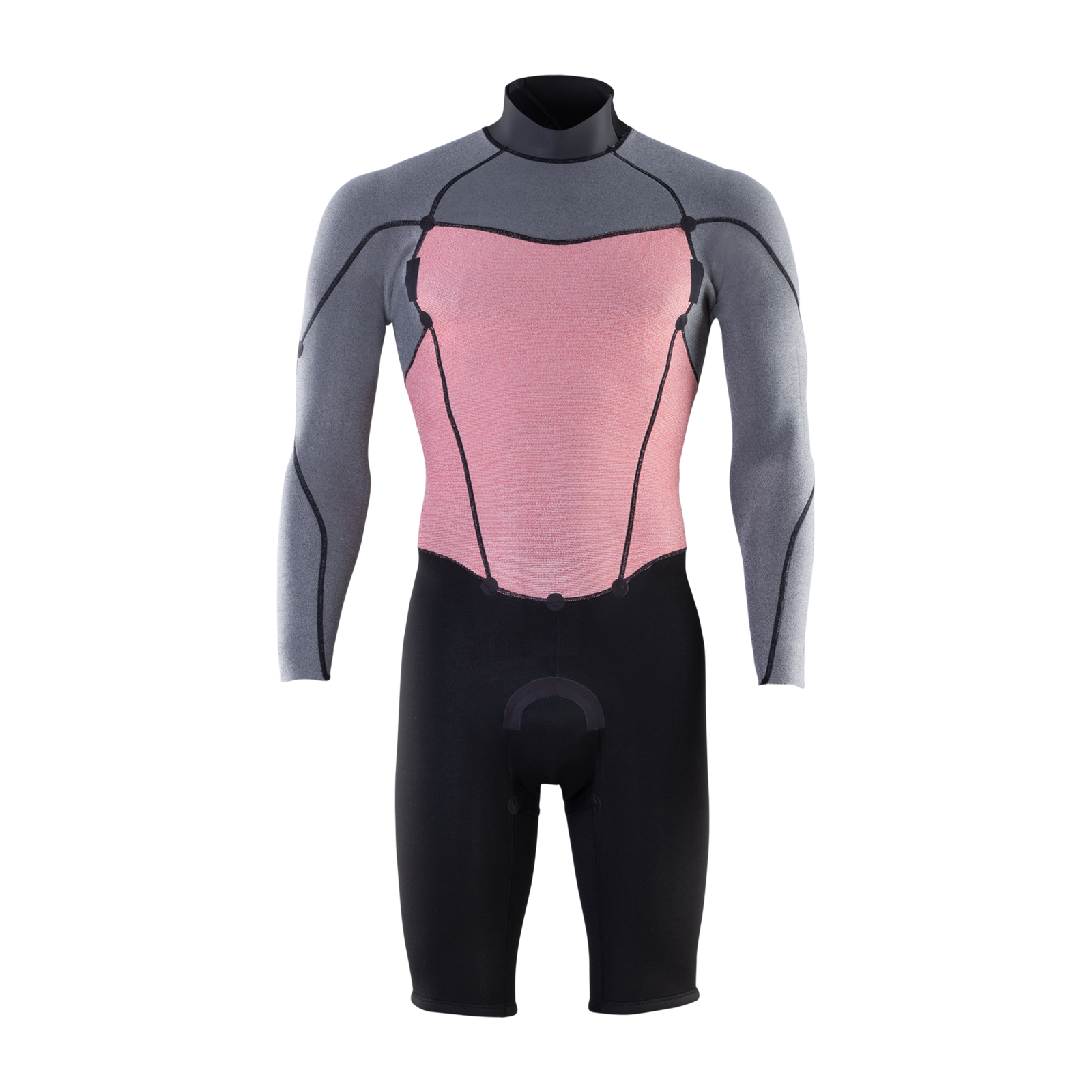 ION Element combinaison shorty manches longues 2/2mm zip dorsal homme en gris, rose et noir