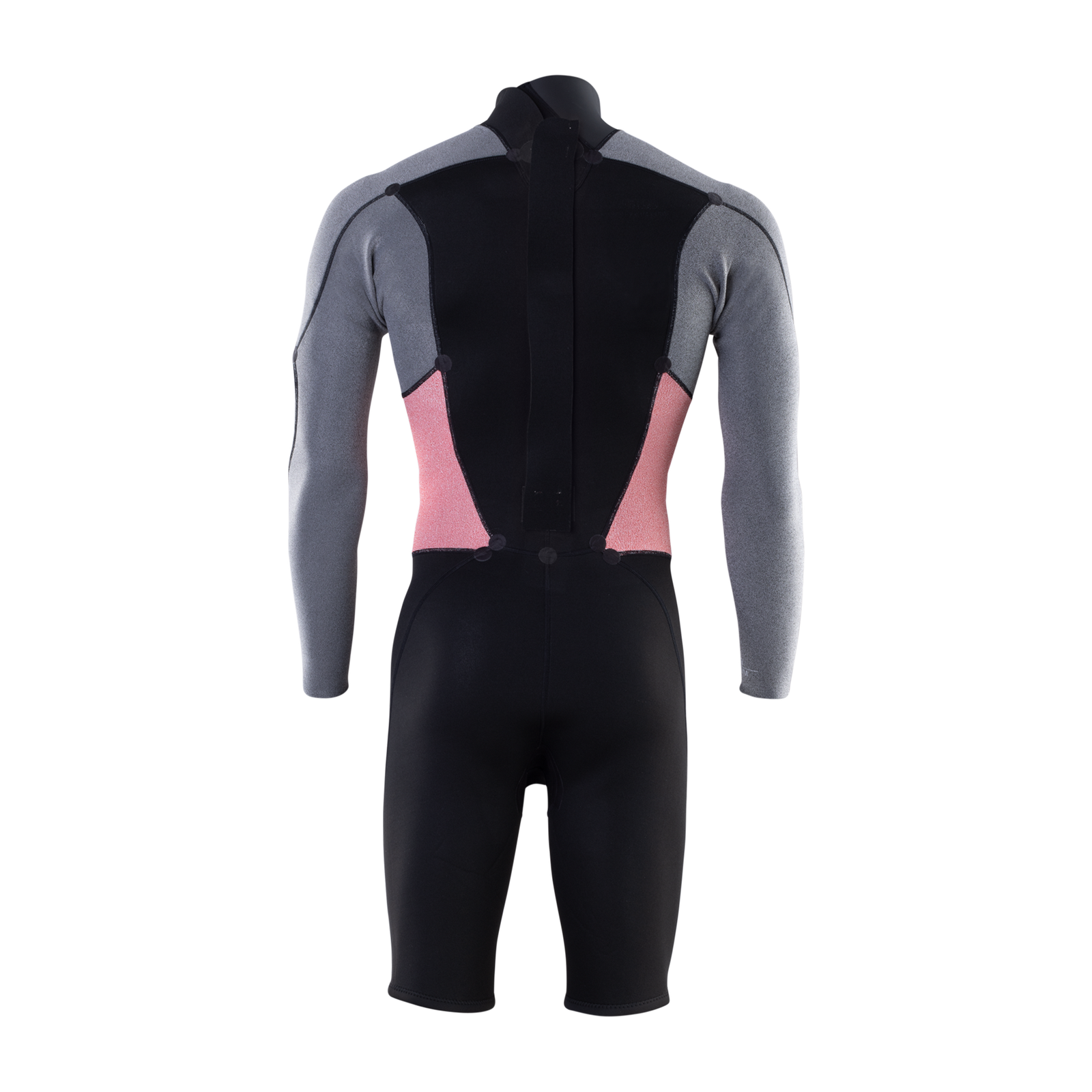 ION Element combinaison shorty 2/2mm manches longues zip dos homme en noir, gris et rose