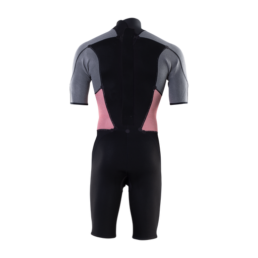 ION Element 2/2 mm Shorty Kurzarm-Neoprenanzug mit Backzip in schwarz, grau und altrosa – Rückansicht