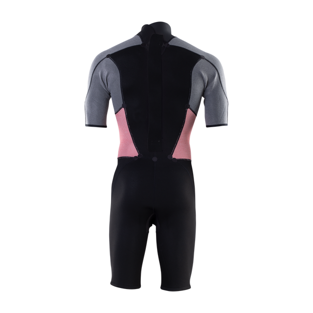 ION Element 2/2 mm Shorty Kurzarm-Neoprenanzug mit Backzip in schwarz, grau und altrosa – Rückansicht