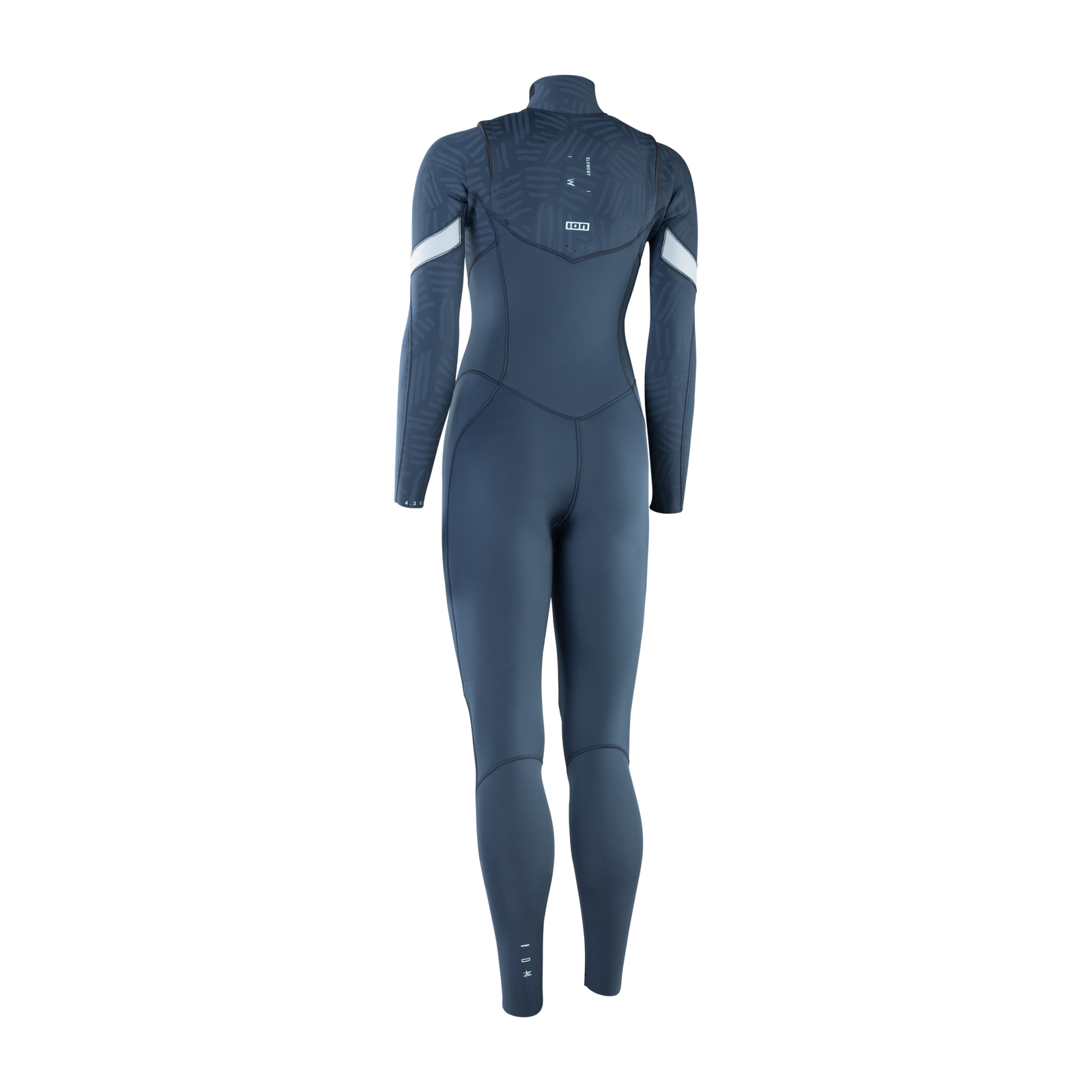 ION Element 3/2mm front-zip women's fullsuit in slate blue with light blue shoulder accents