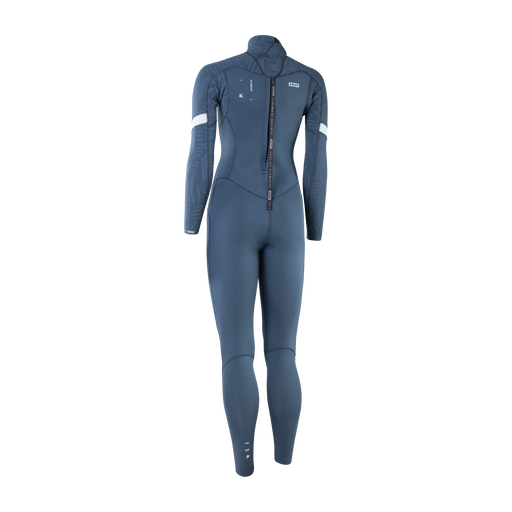 ION Element 4/3mm Backzip Damen-Neoprenanzug in stahlblau mit weißen Akzentstreifen — Rückansicht