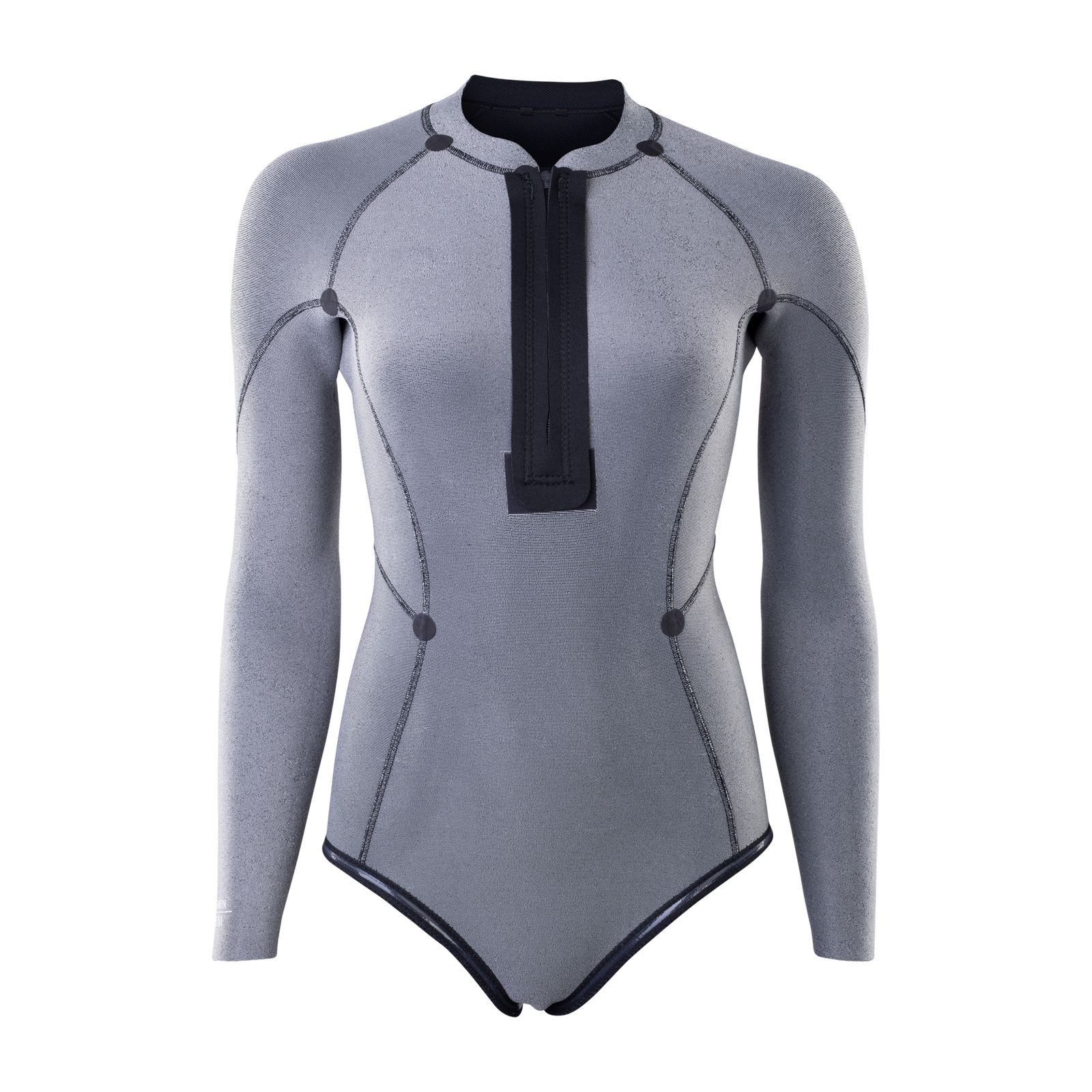 ION Amaze Amp Hot Shorty 2.0 LS women's 2mm front-zip long-sleeve shorty wetsuit in grey and black