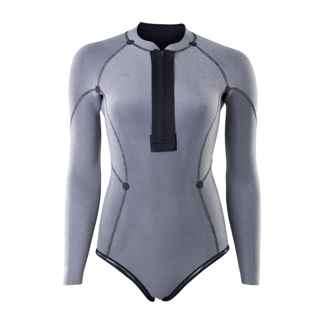 ION Amaze Amp Hot Shorty 2.0 LS Damen Shorty-Neoprenanzug 2mm Frontzip in grau und schwarz