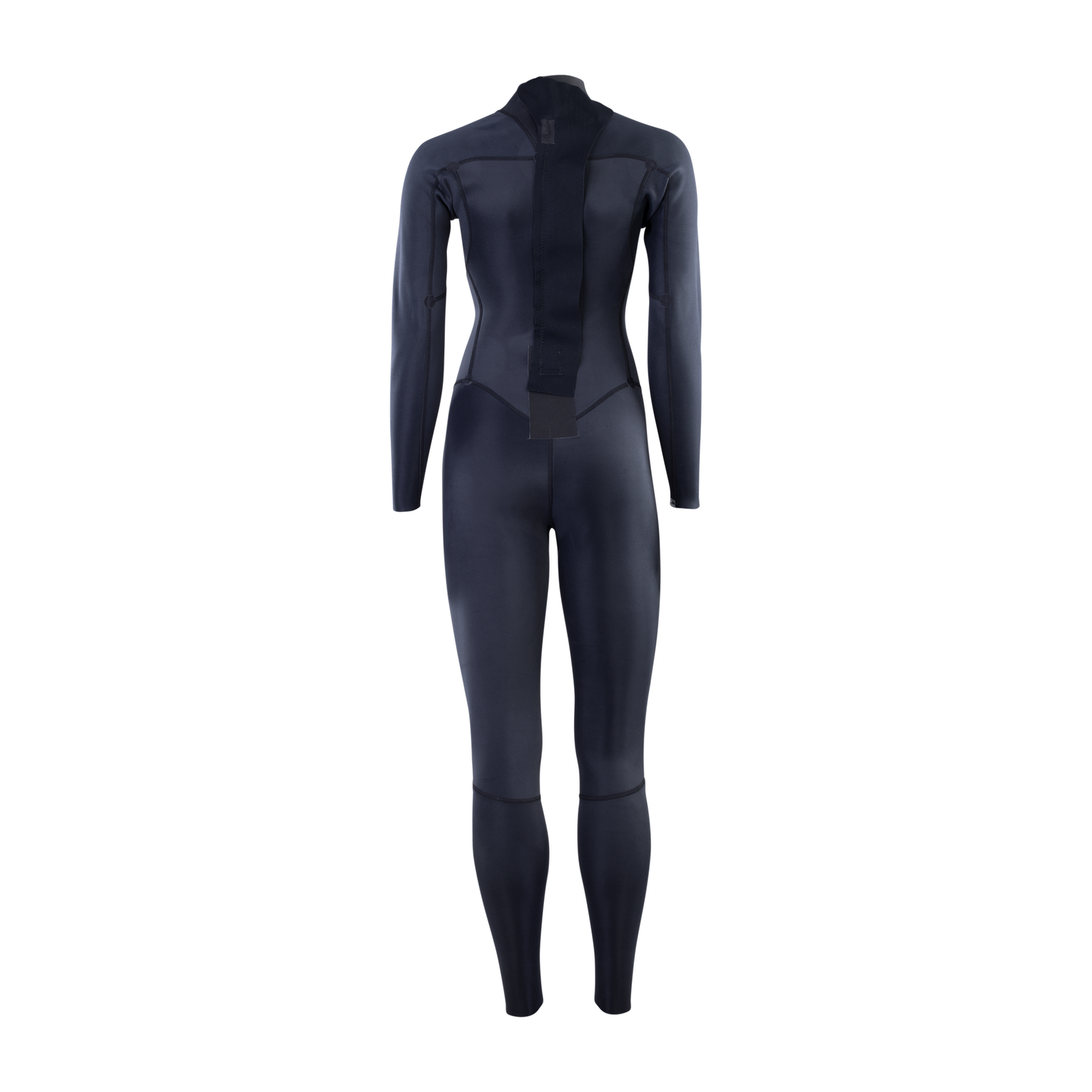 Muta ION Static 3/2mm zip dorsale donna fullsuit in nero, vista posteriore