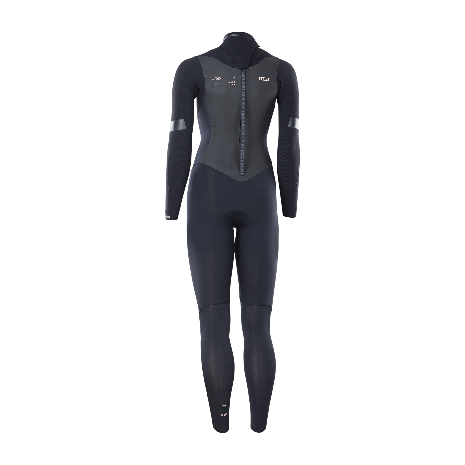 ION Amaze Amp women's 5/4mm back-zip fullsuit in black and dark grey – back view