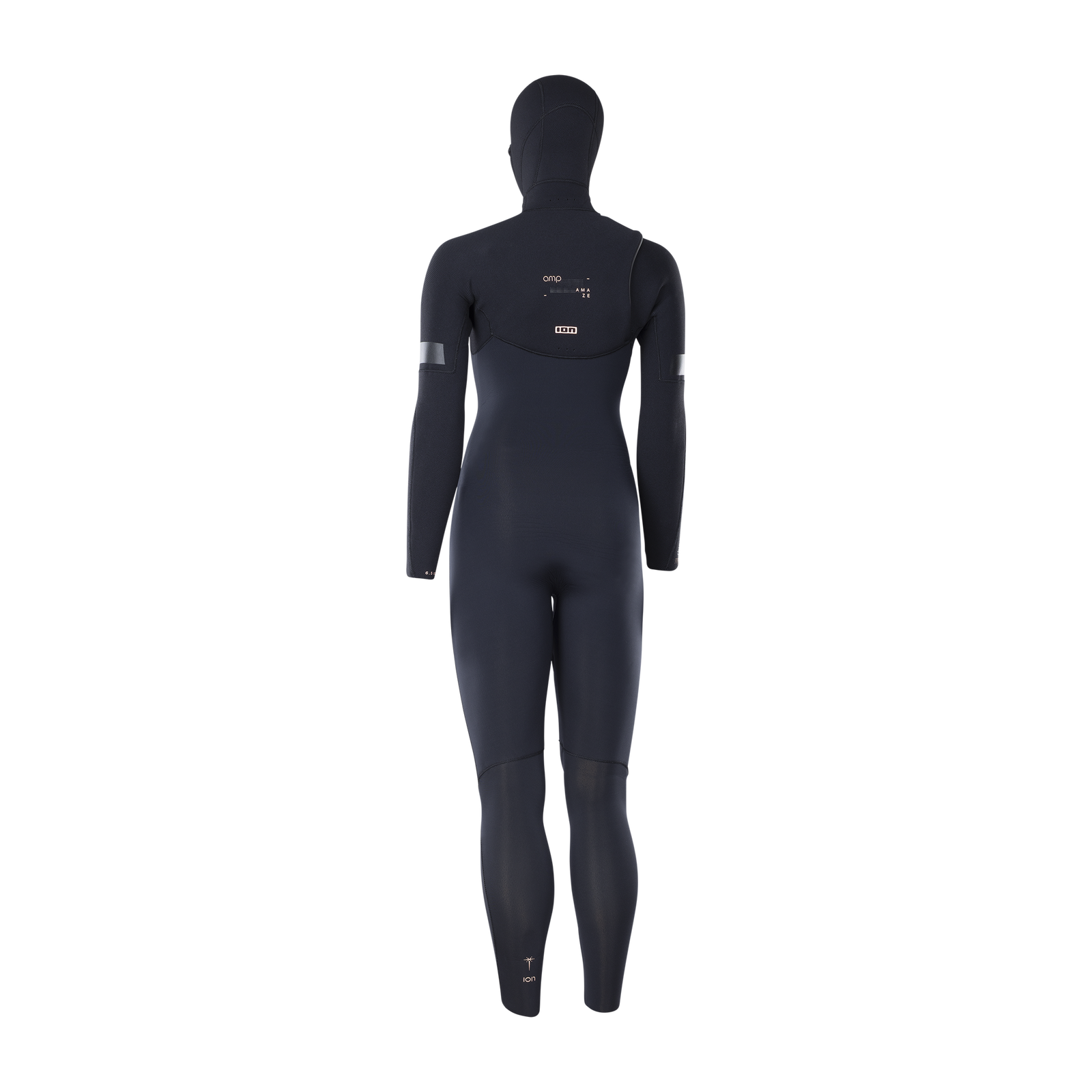 ION Amaze Amp 6/5mm hooded front-zip fullsuit women in charcoal black – back view