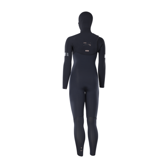 ION Amaze Amp 6/5mm hooded front-zip fullsuit women in charcoal black – back view