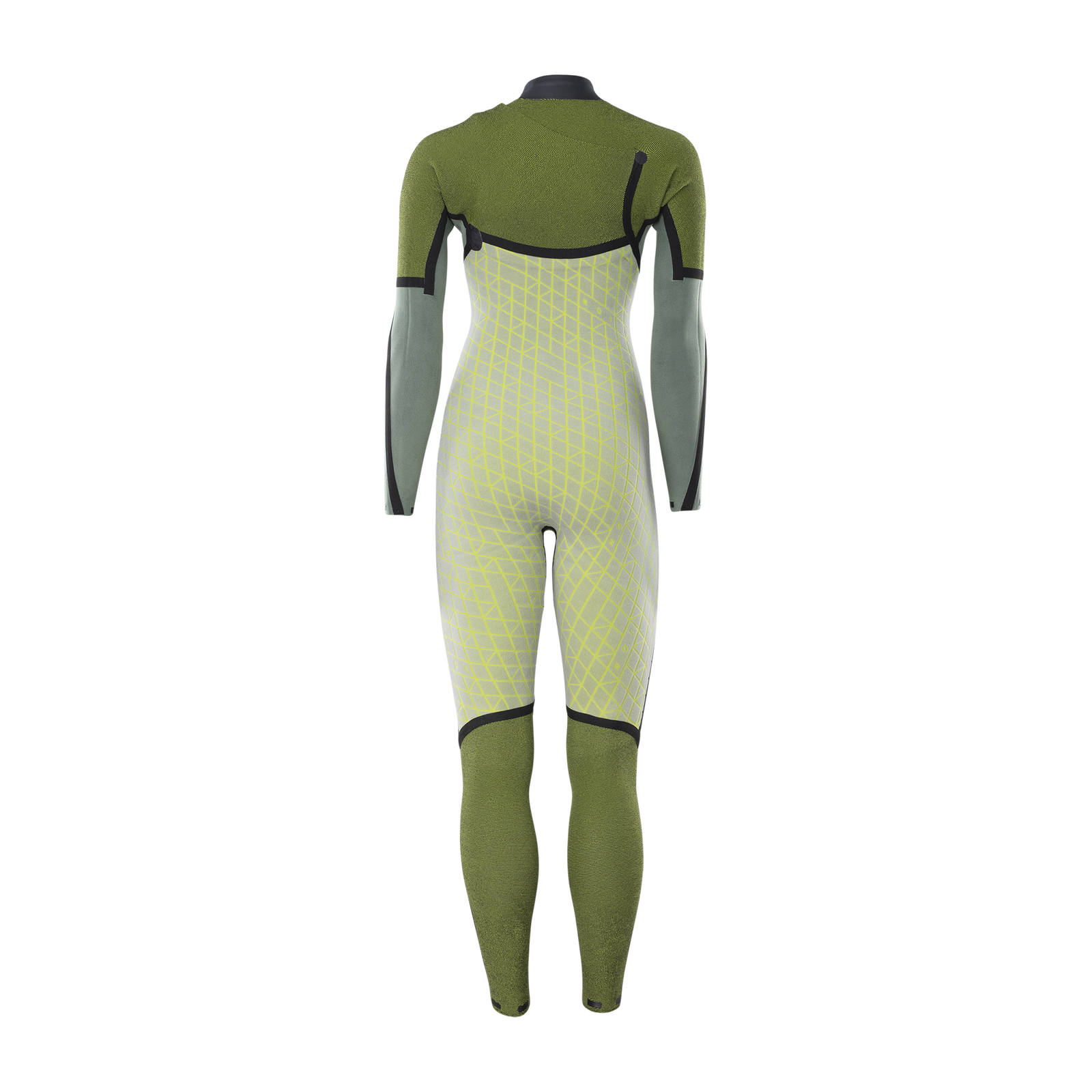 ION Water Amaze Amp 3/2mm front-zip fullsuit women in olive green, sage grey and lime