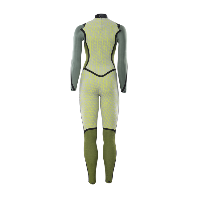 ION Water Amaze Amp 5/4mm back-zip women's fullsuit in sage green, olive and lime — back view