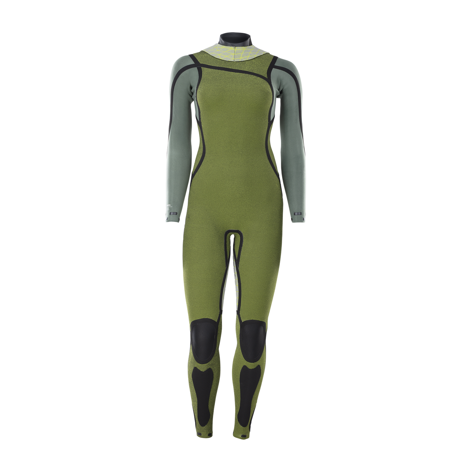 ION Water Amaze Amp 5/4mm back-zip women's fullsuit in olive green and sage grey