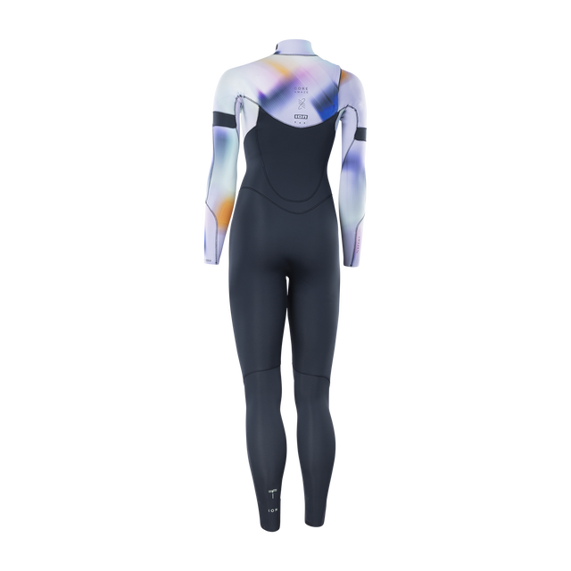 ION Amaze Core fato de mergulho feminino 4/3mm fecho frontal cinzento escuro com estampado abstrato – vista traseira