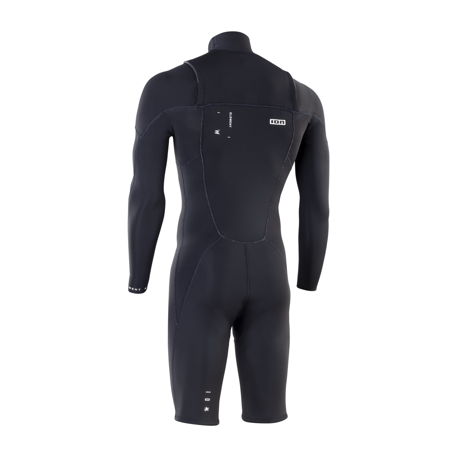 ION Element 2/2mm long-sleeve shorty wetsuit front zip in black – back view