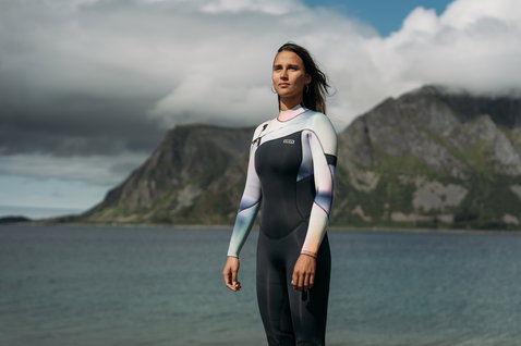 ION Amaze Core fato de neoprene feminino 4/3mm zip frontal em preto, branco e rosa em fiorde