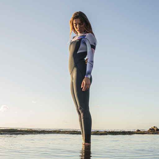 ION Amaze Core fato de mergulho completo 4/3mm zip frontal feminino em deep sea, azul claro e cinzento