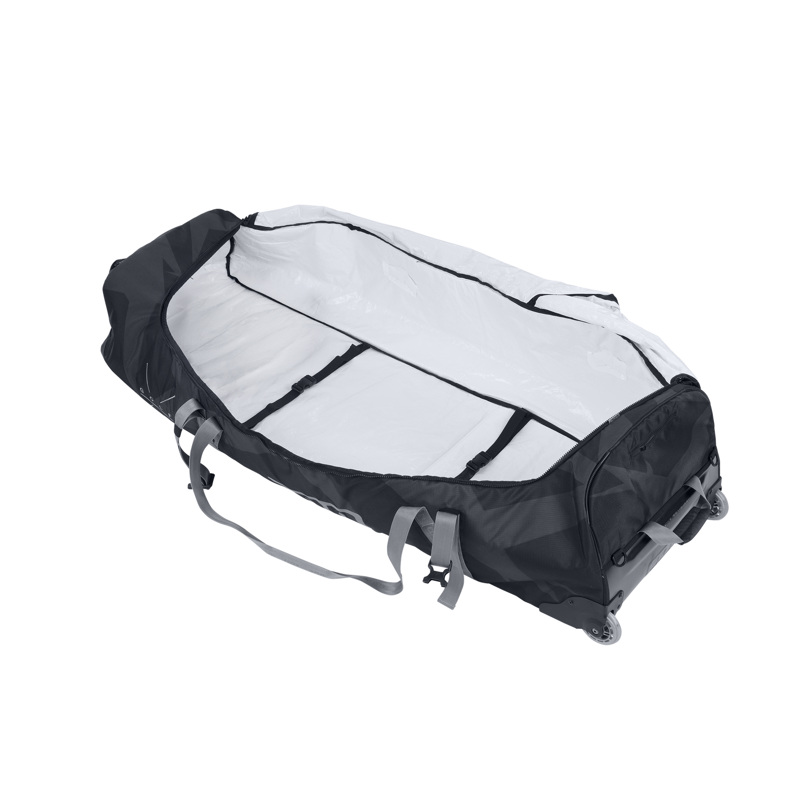 ION Water Gearbag Tec Golf wheeled kite travel bag in black open showing white interior